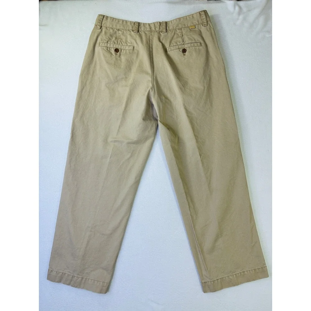 Mens Izod Khaki Chino Pants Straight Leg Flat Front Cotton Twill Tan 36x30